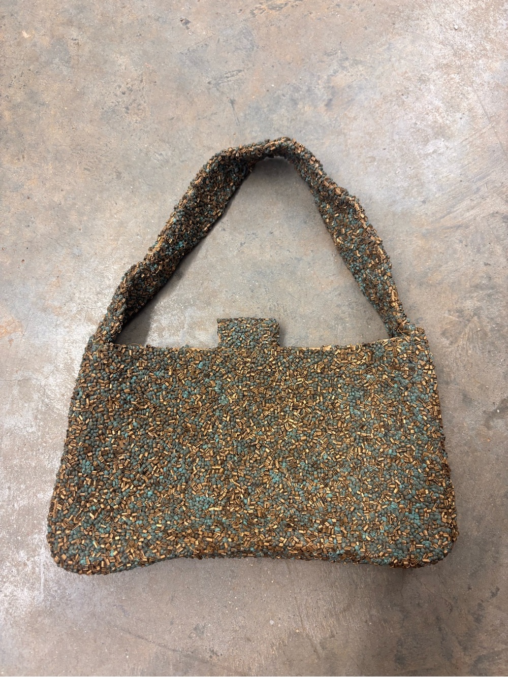 Moyna Hand-Beaded Bronze & Turquoise Glass Seed Bead Shoulder Bag